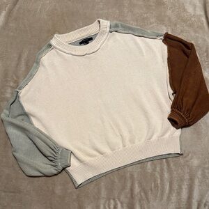Forever 21 Colorblock Crew Neck Sweater - Cream, Gray, and Brown